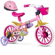 Bicicleta Infantil com Rodinha e Capacete aro 12 Menina Princesas da Disney