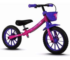 Bicicleta Infantil Equilíbrio Sem Pedal Balance Bike Nathor Rosa e Roxa Feminina