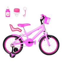 Bicicleta Infantil Feminina Aro 16 Alumínio Colorido + Kit Passeio e Cadeirinha