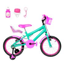 Bicicleta Infantil Feminina Aro 16 Alumínio Colorido + Kit Passeio e Cadeirinha