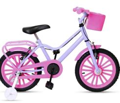 Bicicleta Infantil Feminina Aro 16 Lilás Com Pink Com Bagageiro Crianças De 3 A 7 Anos