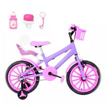 Bicicleta Infantil Feminina Aro 16 Nylon + Kit Passeio e Cadeirinha