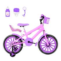 Bicicleta Infantil Feminina Aro 16 Nylon + Kit Passeio e Cadeirinha