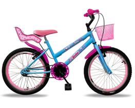 Bicicleta infantil feminina aro 20 aero c/ cadeirinha de boneca azul