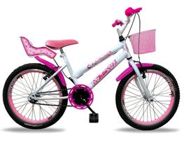 Bicicleta infantil feminina aro 20 aero c/ cadeirinha de boneca branca