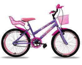 Bicicleta infantil feminina aro 20 aero c/ cadeirinha de boneca lilas