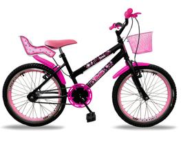 Bicicleta infantil feminina aro 20 aero c/ cadeirinha de boneca preta