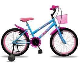Bicicleta infantil feminina aro 20 aero e roda lateral de apoio azul