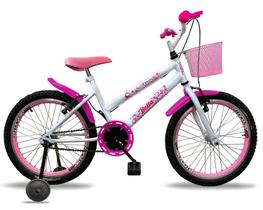 Bicicleta infantil feminina aro 20 aero e roda lateral de apoio branca