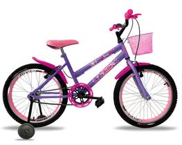 Bicicleta infantil feminina aro 20 aero e roda lateral de apoio lilas