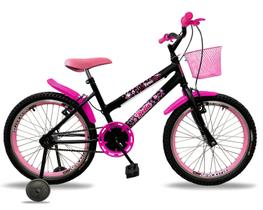 Bicicleta infantil feminina aro 20 aero e roda lateral de apoio preta