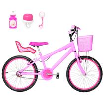 Bicicleta Infantil Feminina Aro 20 Alumínio Colorido + Kit Passeio e Cadeirinha