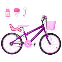 Bicicleta Infantil Feminina Aro 20 Alumínio Colorido + Kit Passeio e Cadeirinha