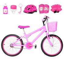 Bicicleta Infantil Feminina Aro 20 Alumínio Colorido + Kit Proteção + Cestinha + Roda Lateral