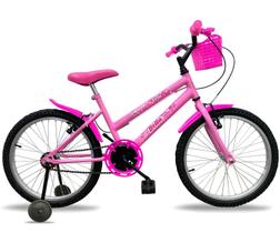 Bicicleta infantil Feminina Aro 20 com Rodinha de Apoio criança de 5 a 8 anos - Rosa/Rosa