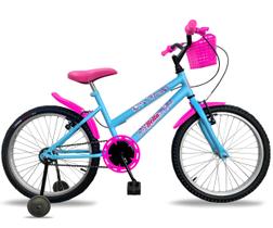Bicicleta infantil feminina aro 20 natural c/ roda lateral azul
