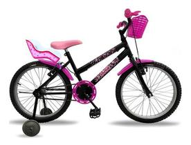 Bicicleta Infantil Feminina Aro 20 Preta Cadeirinha Boneca