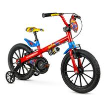 Bicicleta Infantil Homem-Aranha Aro 16 Nathor Bike com Rodinhas, Banco Ajustável e Freios V-breaks