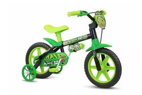 Bicicleta infantil infantil Nathor Black 12 Freios Tambor Cor Preto/verde Com Rodas De Treinamento