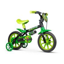 Bicicleta Infantil Masc. Preta/Verde NATHOR - Aro 12 - bike p/ + 3 anos, com rodinhas de segurança e garrafinha de água