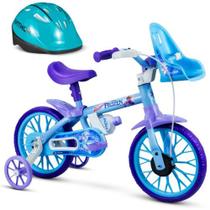 Bicicleta Infantil Menina Aro 12 Frozen Disney com Capacete Azul