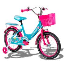 Bicicleta infantil Menina Aro 16 Rosa Retrô Com Cesto Refletor e Rodinhas De Apoio - Uni Toys Bicicleta infantil Menina Aro 16 Rosa Retrô Com Cesto Refletor e Rodinhas De Apoio - Uni Toys