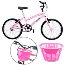 Bicicleta Infantil Menina Cross Rosa Aro 20 Cestinha Brinde