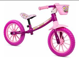 Bicicleta Infantil Menina Equilíbrio Sem pedais Rosa Flower Nathor Aro 12 Bicicleta Infantil Menina Equilíbrio Sem pedais Rosa Flower Nathor Aro 12
