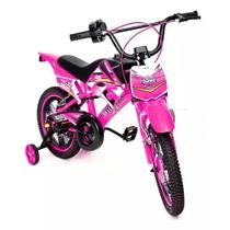 Bicicleta Infantil Moto Cross Aro 16 Rosa Unitoys imita barulho moto