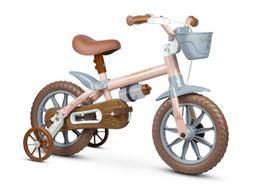 Bicicleta Infantil Nathor Aro 12 Com Rodinhas e Cestinha Menina Antonella Rosa