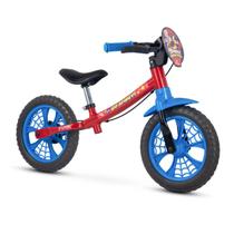 Bicicleta Infantil Nathor Balance Equilíbrio Aro 12 Spider Man Homem Aranha Meninos Azul com Vermelho