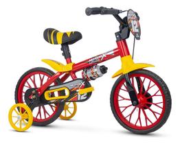 Bicicleta infantil Nathor MotorXPU Aro 12 Freio Tambor Cor Vermelho/Amarelo/Preto Com Rodas De Treinamento