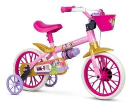 Bicicleta infantil Nathor Princesas Aro 12 Freio Tambor Cor Rosa/Branco Com Rodas De Treinamento Bicicleta infantil Nathor Princesas Aro 12 Freio Tambor Cor Rosa/Branco Com Rodas De Treinamento