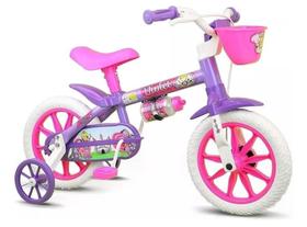 Bicicleta infantil Nathor Violet aro 12 freio tambor cor violeta/branco/rosa com rodas Bicicleta infantil Nathor Violet aro 12 freio tambor cor violeta/branco/rosa com rodas