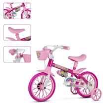 Bicicleta Infantil Para Meninas Rosa Com Rodinhas Aro 12 Flower Nathor