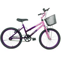 Bicicleta Infantil Passeio Aro 20 Cesta Feminina Violeta/Rosa