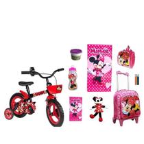 Bicicleta Infantil Pequena Criança Minnie Mouse Com 9 Itens