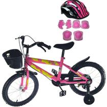 Bicicleta Infantil Rosa Aro 16 Com Cestinha E Kit Proteção