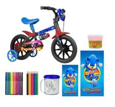 Bicicleta Infantil Sonic Aro 12 com Garrafinha Removível Kit com 7 itens