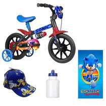 Bicicleta Infantil Sonic Aro 12 para Menino Passeio 4 itens