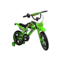 Bicicleta Infantil Unitoys Moto Cross Aro 16 Freios V-brakes Cor Verde Com Rodas De Treinamento