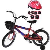 Bicicleta Infantil Vermelha Aro 16 Cestinha E Kit Proteção