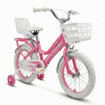 Bicicleta KRW Infantil Aro 16 Lara Menina Aço Carbono Freio V-Brake com Rodas Laterais F16