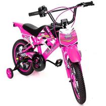 Bicicleta Moto Cross Aro 16 Rosa com Roda de Treinamento - Unitoys