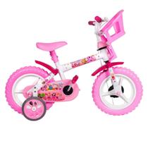 Bicicleta para Meninas Aro 12 com Cestinha para Bonecas Rosa