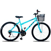 Bicicleta Passeio Anny Aro 26 C/cestinha 18 Vel. Azul Bebe