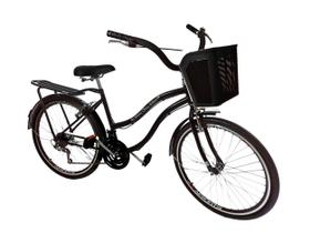 Bicicleta passeio aro 26 cesta palst 18v bagageiro preto