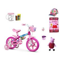Bicicleta Peppa Pig Com Rodinha Menina Aro 12 Com 9 Itens - Bk Kids