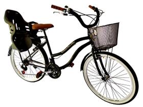 Bicicleta Retrô Aro 26 Cadeirinha Infantil 18 Marchas Preto