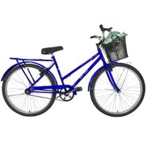 Bicicleta Retrô Aro 26 Freio V-Brake Cesta Azul